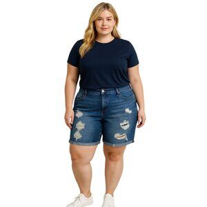 Torrid Jean Shorts Distressed Raw Hem Blue Wash Denim Women's WOMAN'S Plus 26